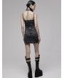 Punk Rave Black and Gray Plaid Gothic Punk Sexy Drawstring Bodycon Slip Mini Dress