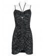 Punk Rave Black and Gray Plaid Gothic Punk Sexy Drawstring Bodycon Slip Mini Dress