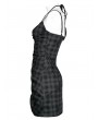 Punk Rave Black and Gray Plaid Gothic Punk Sexy Drawstring Bodycon Slip Mini Dress