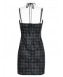 Punk Rave Black and Gray Plaid Gothic Punk Sexy Drawstring Bodycon Slip Mini Dress