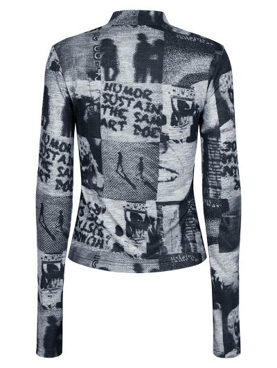 Punk Rave Black and Gray Printed Gothic Fit Split Long Sleeve T