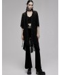 Punk Rave Black Gothic Chinese Style Tassel Bat Moon Flocking Coat for Women