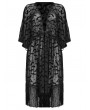 Punk Rave Black Gothic Chinese Style Tassel Bat Moon Flocking Coat for Women