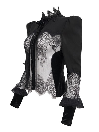 Eva Lady Black Sexy Gothic Transparent Lace Flower Corset Top for