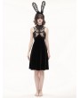 Eva Lady Black Gothic Sexy Velvet Lace Transparent High Slit Sleeveless Short Dress