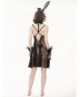 Eva Lady Black Gothic Sexy Velvet Lace Transparent High Slit Sleeveless Short Dress