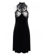 Eva Lady Black Gothic Sexy Velvet Lace Transparent High Slit Sleeveless Short Dress