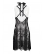 Eva Lady Black Gothic Sexy Velvet Lace Transparent High Slit Sleeveless Short Dress