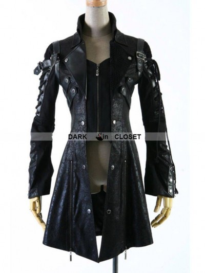 Punkrave Men's Modern Black Leather Trench Coat Scorpio | Differio