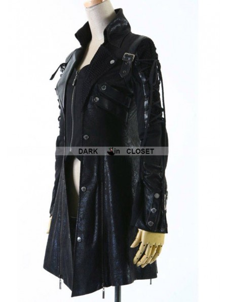 Punk Rave Black Long Sleeves Leather Gothic Trench Coat for Men ...