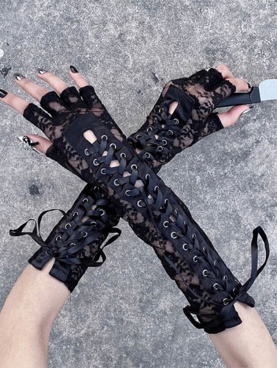 Gothic Punk Classic Women Elegant Lace Gloves Mittens Retro Long