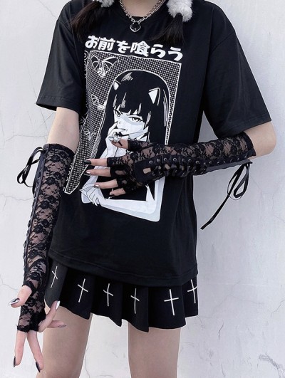 Women's Goth Gem Exaggerated Lace Gloves – Punk Design