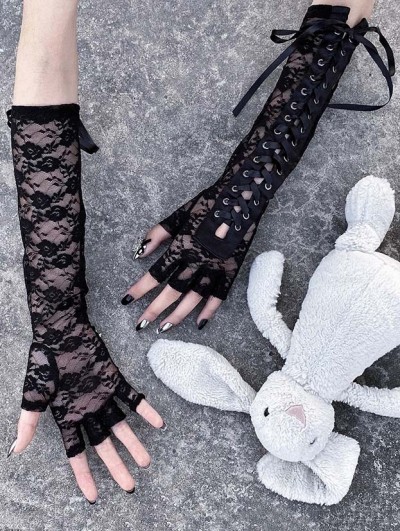 Women's Goth Gem Exaggerated Lace Gloves – Punk Design