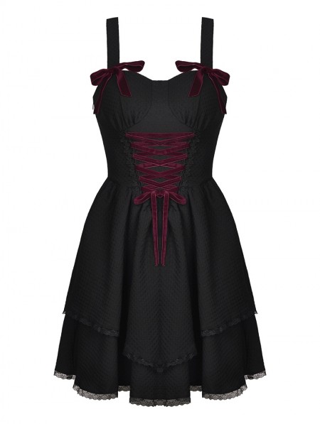 Dark in Love Black and Wine Red Cute Gothic Doll Mesh Short Daily Wear ...