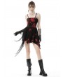 Dark in Love Black and Red Gothic Punk Rock Dye Asymmetric Strap Short Dress