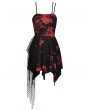 Dark in Love Black and Red Gothic Punk Rock Dye Asymmetric Strap Short Dress