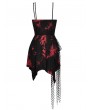 Dark in Love Black and Red Gothic Punk Rock Dye Asymmetric Strap Short Dress