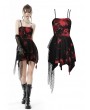 Dark in Love Black and Red Gothic Punk Rock Dye Asymmetric Strap Short Dress