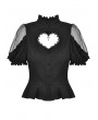 Dark in Love Black Gothic Sexy Heart Hollow-Out Short Sleeve Blouse for Women