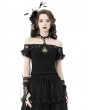 Dark in Love Black Gothic Lace Off-the-Shoulder Short Sleeve Top for Women