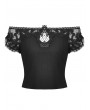 Dark in Love Black Gothic Lace Off-the-Shoulder Short Sleeve Top for Women