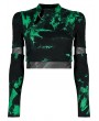 Punk Rave Black and Green Women's Gothic Punk Tie Dyed Two-Wear T-Shirt with Detachable Sleeves