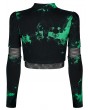 Punk Rave Black and Green Women's Gothic Punk Tie Dyed Two-Wear T-Shirt with Detachable Sleeves