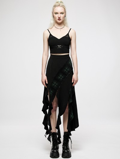 Punk Rave Black and Green Plaid Gothic Grunge Long Flared Skirt Pants for  Women 