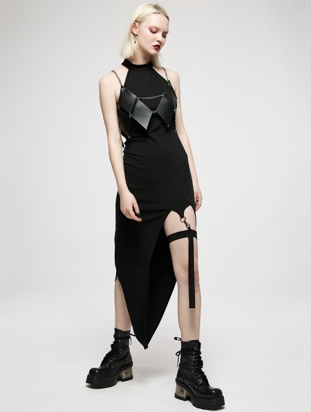 Punk Rave Black Sexy Gothic Punk Asymmetric Long Dress with Detachable ...