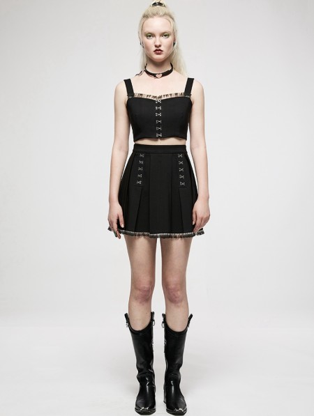Punk Rave Black Gothic Punk Metal Buckle Pleated Short Skirt ...