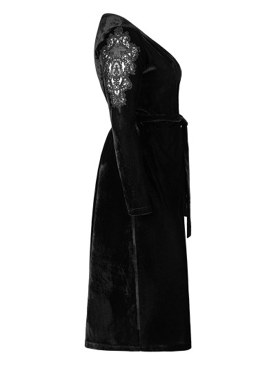 Women's Plus Size Gothic V-neck Side Slit Long Sleeved Velvet Dress