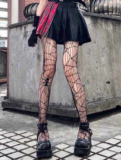 Skeleteen Black Fishnet Skull Tights - Gothic Day of the Dead Halloween  Fish Net Pantyhose with Ripped Skeleton Sugar Skulls Stockings