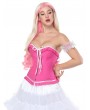 Pink Cute Ruffle Trim Bowknot Overbust Burlesque Corset