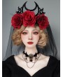 Black and Red Gothic Rose Crown Bridal Headdress