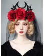 Black and Red Gothic Rose Crown Bridal Headdress