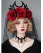 Black and Red Gothic Rose Crown Bridal Headdress