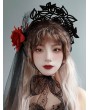 Black Lace Red Rose Vintage Gothic Lolita Bonnet Hat