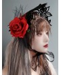 Black Lace Red Rose Vintage Gothic Lolita Bonnet Hat