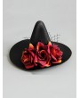 Gothic Red Rose Black Halloween Party Witch Hat Headdress