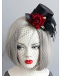 Black and Red Rose Gothic Punk Feather Hat Headdress with Veil