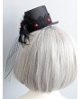 Black and Red Rose Gothic Punk Feather Hat Headdress with Veil