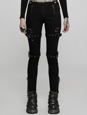 Black Gothic Punk Rebel Fashion Danger Bear Metal Studded Baggy
