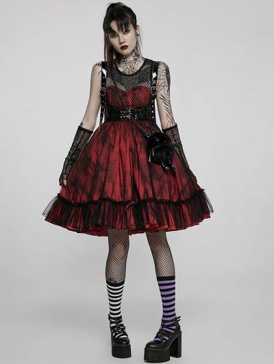 Dark Punk Lolita Black and Red Lace Dress