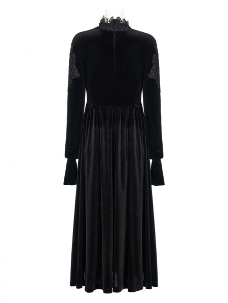 Punk Rave Black Gothic Vintage Lace Collar Velvet Long Sleeve Dress ...