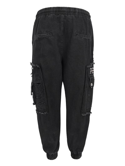 Devil Men's Open Cotton Slim fit Cargo Trouser Pant 6 Pocket (Black)