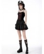 Dark in Love Dark Red Gothic Dead Cross Lace Trim Strap Corset Top for Women