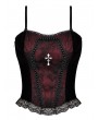 Dark in Love Dark Red Gothic Dead Cross Lace Trim Strap Corset Top for Women