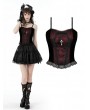 Dark in Love Dark Red Gothic Dead Cross Lace Trim Strap Corset Top for Women