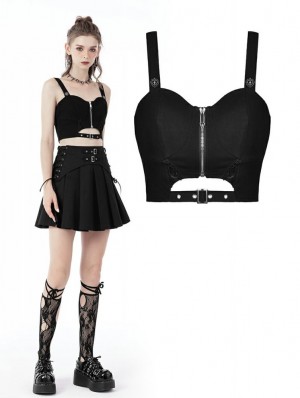 Black Sexy Gothic Punk PU Leather Bustier Crop Short Top for Women