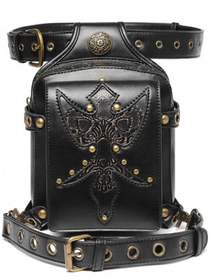 Wendingstan Rock Leather & Vintage Gothic Retro Steampunk Handbag Victorian  Style Shoulder Waist Bag Black, Medium